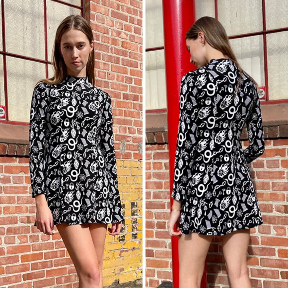 Nooworks Tonya Dress in Odin Print - Size L - Black and White